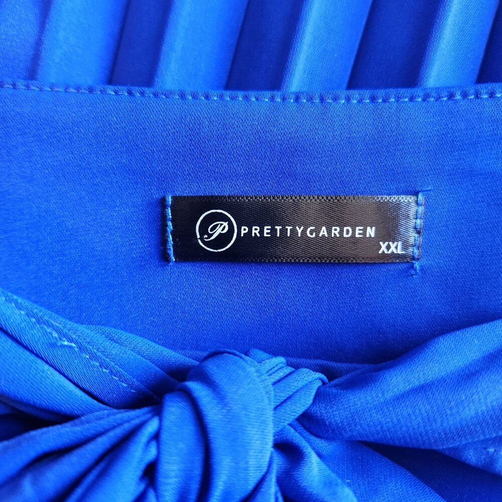 NWOT PRETTYGARDEN High Waisted Tie Asymmetrical Pleated Skirt Blue XX-Large - Picture 5 of 11